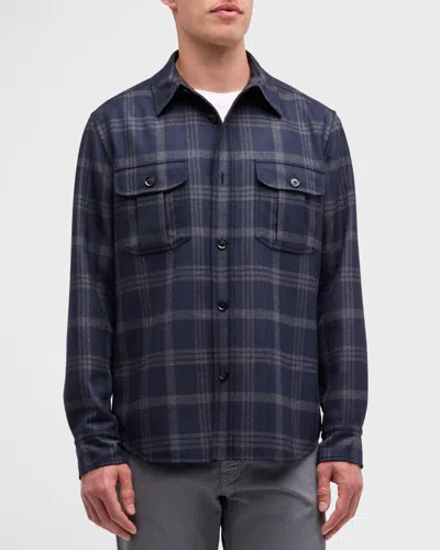 Brioni Men's Plaid Double-face Overshirt In White/navy