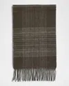 Brioni Men's Plaid Fringe Silk Cashmere Scarf In Flannel