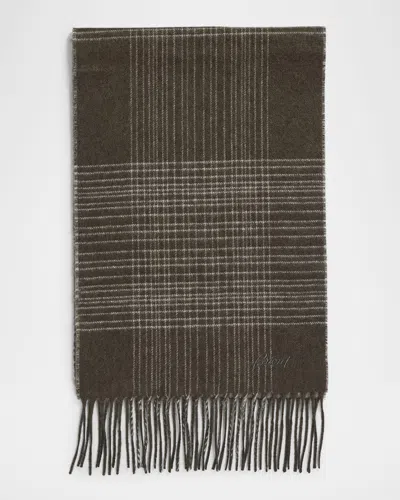 Brioni Men's Plaid Fringe Silk Cashmere Scarf In Blue