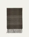 Brioni Men's Plaid Fringe Silk Cashmere Scarf In Flannel