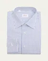 Brioni Men's Poplin Pinstripe Point-collar Dress Shirt In Multi