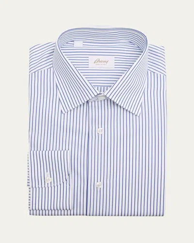 Brioni Men's Poplin Pinstripe Point-collar Dress Shirt In Multi