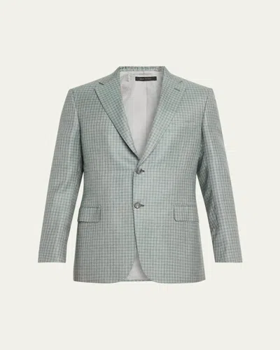 Brioni Men's Ravello Cashmere-silk Check Blazer In Blue