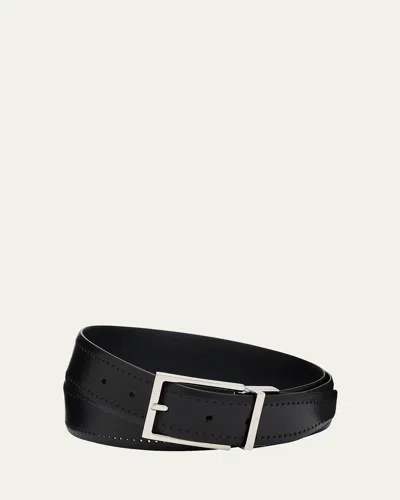 Brioni Men's Reversible Burnished Leather Belt In Black