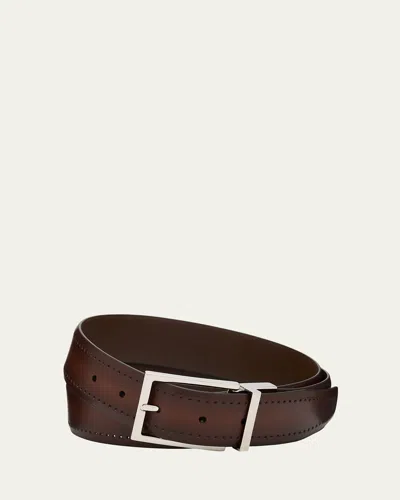 Brioni Men's Reversible Burnished Leather Belt In Burgundy