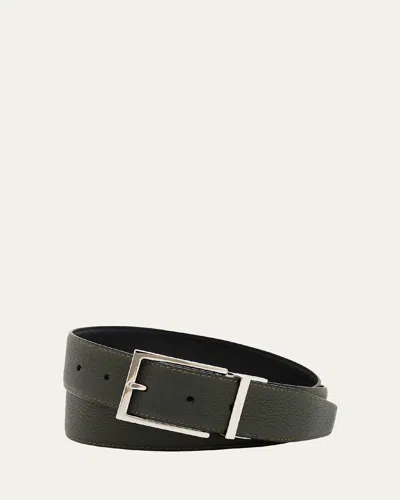Brioni Men's Reversible Grained Leather Belt In Lodenblack