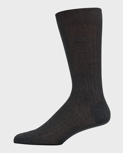 BRIONI MEN'S RIBBED COTTON CREW SOCKS