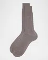 Brioni Men's Ribbed Cotton Crew Socks In Gray