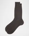 Brioni Men's Ribbed Cotton Crew Socks In Green