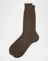 Brioni Men's Ribbed Cotton Crew Socks In Taupe