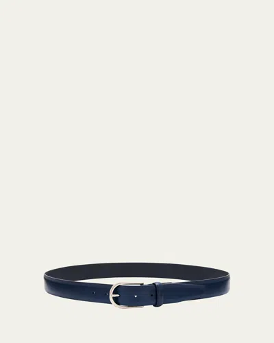 Brioni Men's Round-buckle Leather Belt In Blue