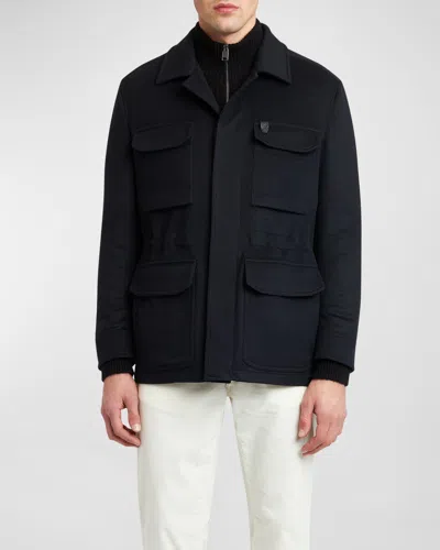 Brioni Men's Sahariana Wool-cashmere Utility Jacket In Navy