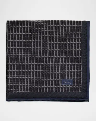 Brioni Men's Screen-print Silk Pocket Square In Black