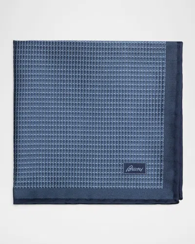 Brioni Men's Screen-print Silk Pocket Square In Blue