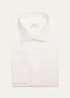 Brioni Men's Sea Island Cotton Herringbone Dress Shirt In White