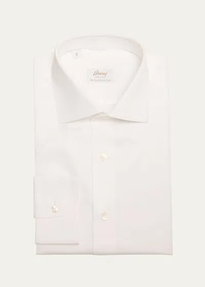 Brioni Men's Sea Island Cotton Herringbone Dress Shirt In White