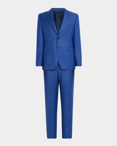 Brioni Men's Sharkskin Wool Peak-lapel Suit In Blue
