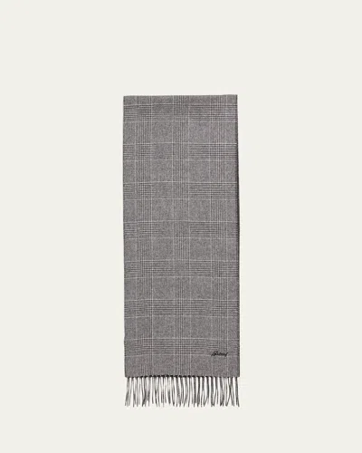 Brioni Men's Silk And Cashmere Double-face Houndstooth Plaid Scarf In Gray
