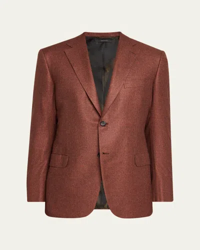 Brioni Men's Silk And Cashmere Prince Of Wales Sport Coat In Brown