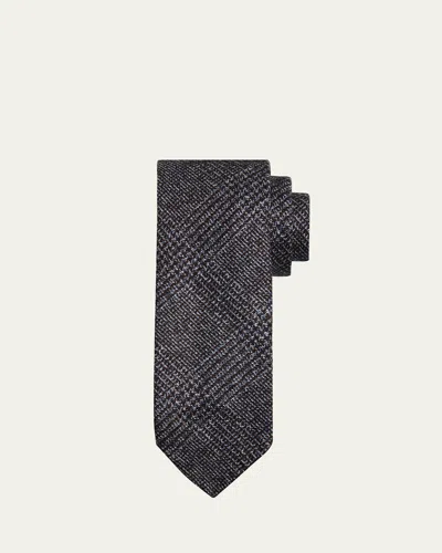 Brioni Men's Silk And Cashmere Prince Of Wales Tie In Gray