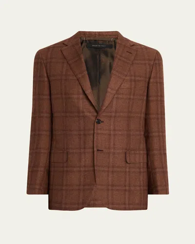 Brioni Men's Silk And Cashmere Tonal Plaid Sport Coat In Brown