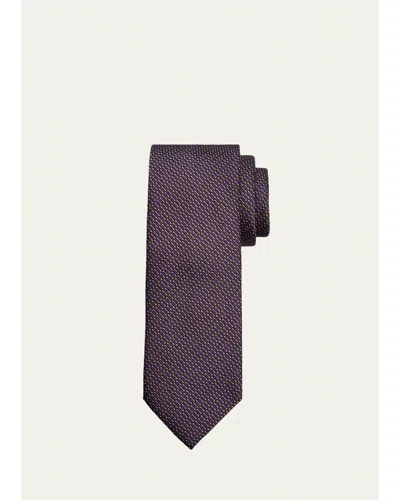 Brioni Men's Silk And Cotton Micro Jacquard Tie In Purple