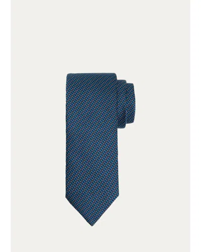 Brioni Men's Silk And Cotton Micro Jacquard Tie In Navy