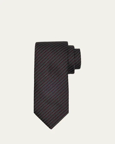 Brioni Men's Silk And Cotton Micro Jacquard Tie In Red/pink