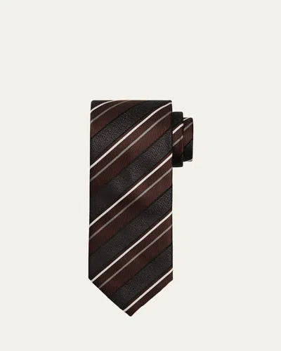 Brioni Men's Silk And Cotton Regimental Stripe Tie In Black