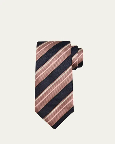Brioni Men's Silk And Cotton Regimental Stripe Tie In Pink