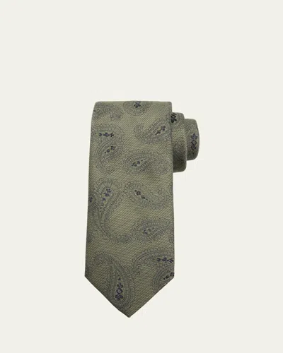 Brioni Men's Silk And Wool Paisley Jacquard Tie In Green