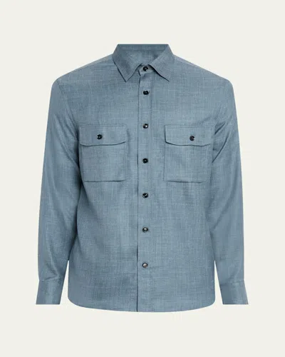 Brioni Men's Silk, Cashmere And Linen Military Shirt In Black Brow