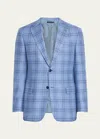 Brioni Men's Silk-cashmere Plaid Sport Coat In Sky Blue