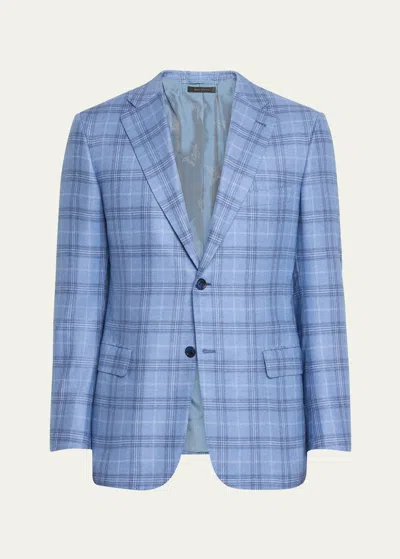Brioni Men's Silk-cashmere Plaid Sport Coat In Sky Blue