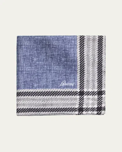 Brioni Men's Silk Check-trim Pocket Square In Blue