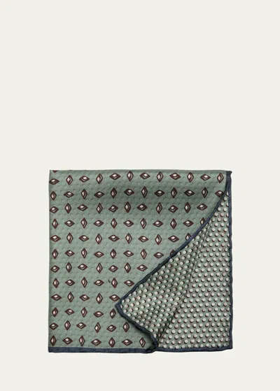 Brioni Men's Silk Geometric Double-face Pocket Square In Aquablue