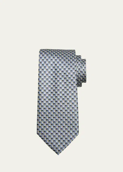 Brioni Men's Silk Jacquard Geometric Tie In Gray