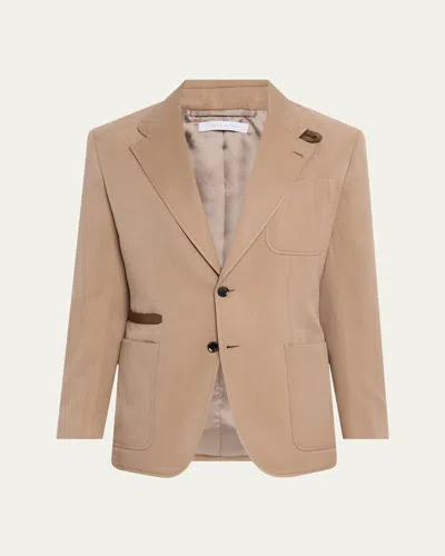 Brioni Men's Silk Leather-trim Travel Jacket In Cloud