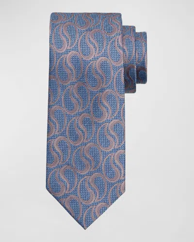 Brioni Men's Silk-linen Jacquard Paisley Tie In Blue