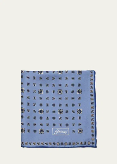 Brioni Men's Silk Medallion-print Pocket Square In Bluette