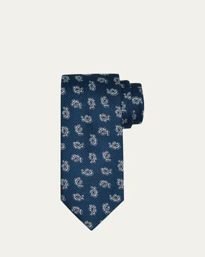 Brioni Men's Silk Paisley Jacquard Tie In Navy