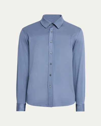 Brioni Men's Silk Pique Sport Shirt In Bluette