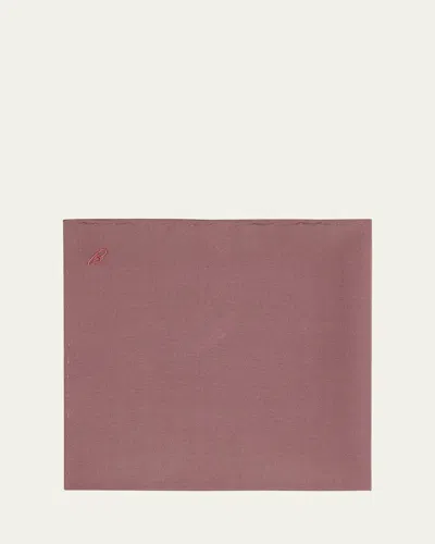 Brioni Men's Silk Poplin Embroidered Monogram Pocket Square In Pink