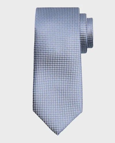 Brioni Men's Silk Tonal Chevron Tie In Grey