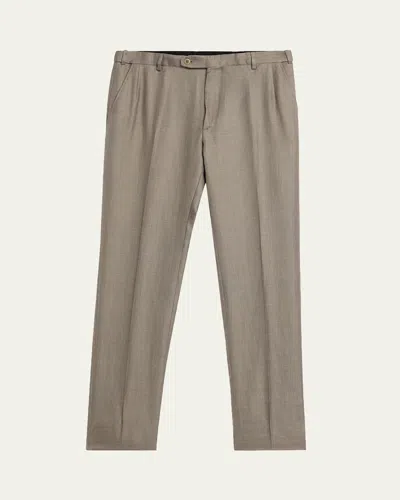 Brioni Men's Silk Twill Flat-front Trousers In Gray