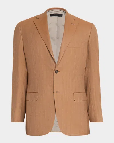 Brioni Men's Single-breasted Herringbone Blazer In Brown