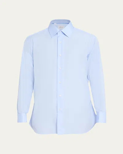 Brioni Men's Solid Cotton French-cuff Sport Shirt In Blue