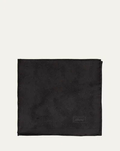 Brioni Men's Solid Paisley Jacquard Silk Pocket Square In Black