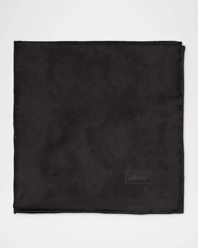 Brioni Men's Solid Paisley Jacquard Silk Pocket Square In Black