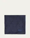 Brioni Men's Solid Paisley Jacquard Silk Pocket Square In Blue